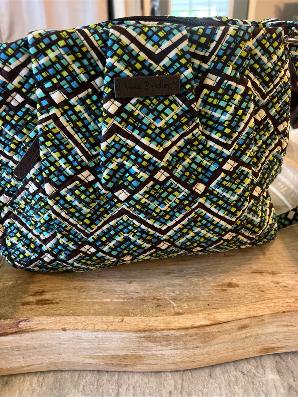 Vera Bradley Quilted Crossbody in Blue, Green & Black Retired Rainforest print
